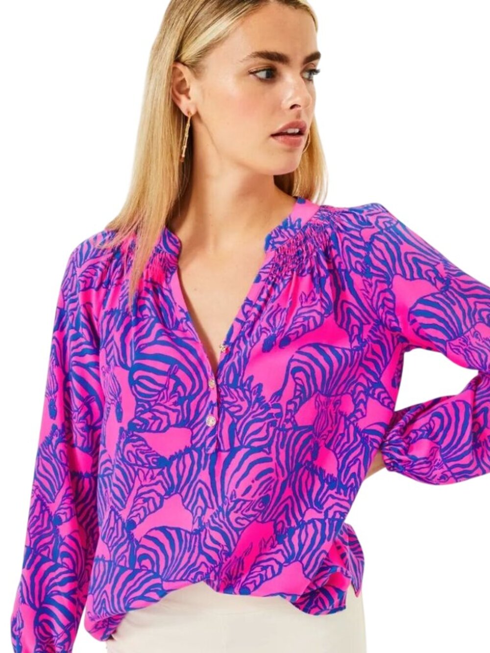 Lilly Pulitzer Elsa Top Small Passion Fruit Pink Wild Nights Zebra Silk TP-4098